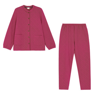 铜牛菱形环提花暖棉开襟家居女套 2023秋冬新款家居服厚款女VJ109