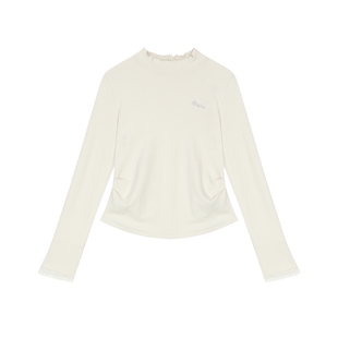 妖精的口袋白色蕾丝拼接刺绣长袖t恤女2025冬新款修身内搭打底衫