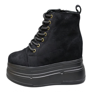 14公分真皮马丁靴女加绒厚底隐形内增高12cm小个子英伦风短靴10cm