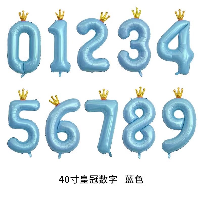 40寸数字气球蓝色粉色皇冠装饰儿童宝宝周岁生日派对铝膜场景布置