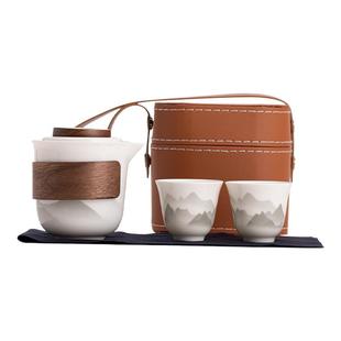 高档羊脂玉旅行茶具便携式快客杯户外旅游露营功夫茶杯泡茶壶套装