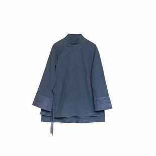 大拙东方美禅意穿搭自然主义棉麻斜襟立领系带秋季国风外套240130