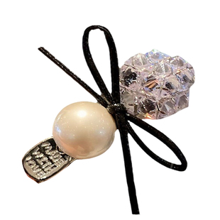 高级感优雅紫色毛线珍珠爱心插梳女时尚气质整理碎发一字夹发卡