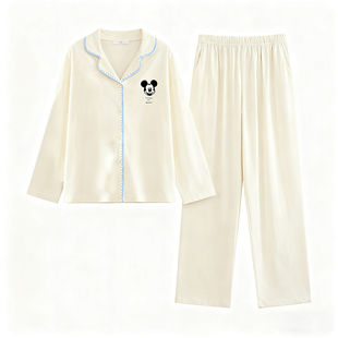 Disney迪士尼秋冬羊绒蚕丝开衫长袖裤翻领大码舒适女生士睡衣系列