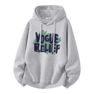 回力灰色加绒卫衣男款青少年连帽新款加厚外套保暖时尚男士衣服冬