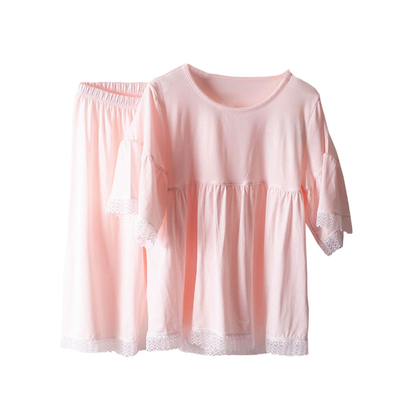 mi pink果果女童莫代尔儿童蕾丝边家居服套装中大童女孩睡衣薄款