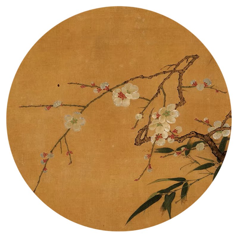 宋画小品圆形花鸟团扇贴纸新中式现代装饰画