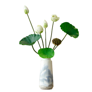 晶华仿真花荷花假花荷叶莲叶莲蓬客厅装饰花新中式餐厅落地植物