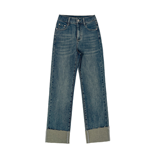 现货【铲雪神裤怀旧版】TRYOLO直腿神器du家直筒九分裤卷边牛仔裤