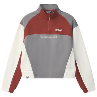 FILA 斐乐官方女子套头卫衣2025冬新款休闲舒适拼色针织长袖上衣