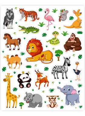 卡通动物园贴纸狮子老虎可爱贴画