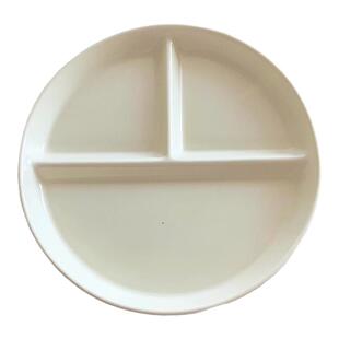 安木良品 韩国ins简约哑光质感圆形陶瓷三格餐盘子轻食减脂分隔盘