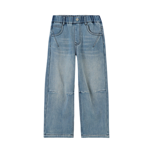 布丁哈鲁冬装女童童装保暖裤子2025秋冬季新款儿童加绒牛仔裤