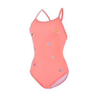 洲克女刺绣连体三角泳衣霓霞浸染