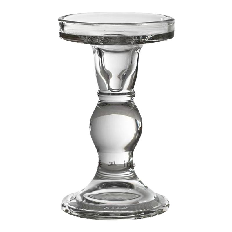 ins透明水晶罗马柱玻璃烛台复古烛光装饰品拍照餐桌浪漫摆件道具