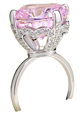 豪镶精工925银16克拉粉钻色戒指