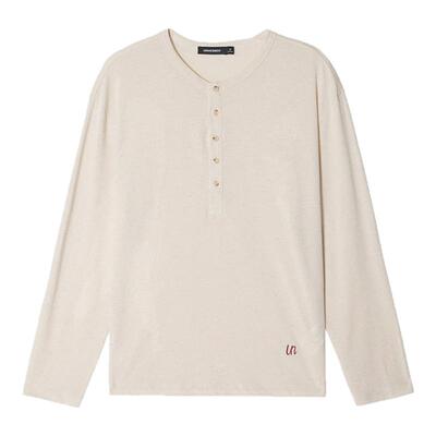 【肌理感】Unvesno(UN)亚麻自然纱结基础秋季衫多色亨利领长袖T恤