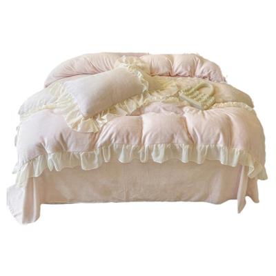 法式冬季粉色牛奶绒四件套公主风