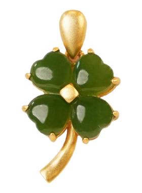 福运佳心形四叶草素银吊坠项链