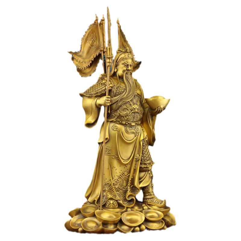 黄铜关公摆件客厅黄铜武财神九龙二爷佛像关羽公司店铺装饰供奉像