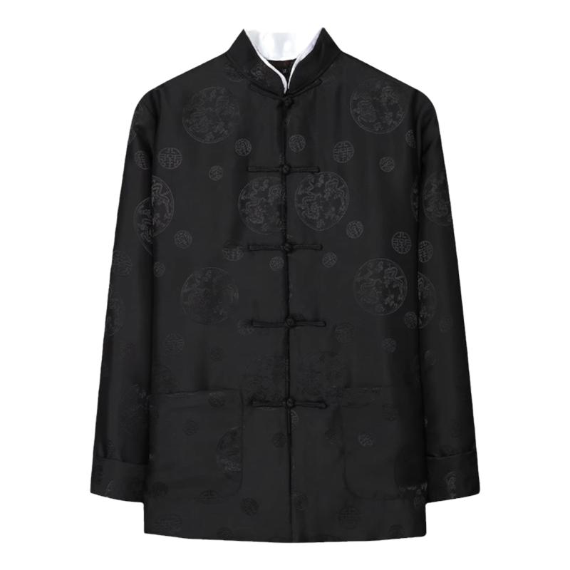 高端小龙唐装男中老年上装棉服中式婚礼服中国民族风绸缎薄棉袄冬