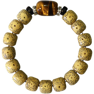 原生态星月菩提子桶珠手串单圈11/12mm未脱脂佛珠男女手链虎眼石