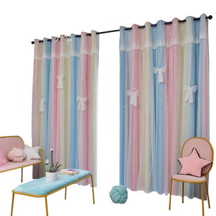 窗帘杆窗帘一整套罗马杆儿童房间免打孔安装遮光卧室女孩2025新款