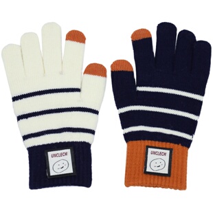 条纹触屏分指手套女秋冬季新款韩版加厚保暖加绒学生骑车男冬天白