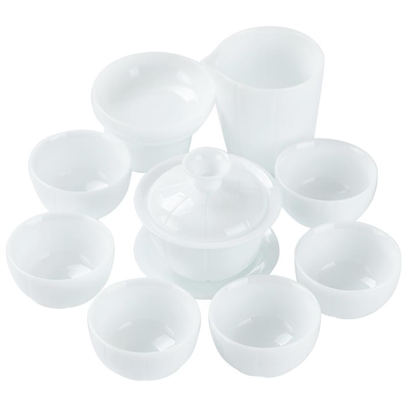 冰种羊脂玉瓷茶具套装家用