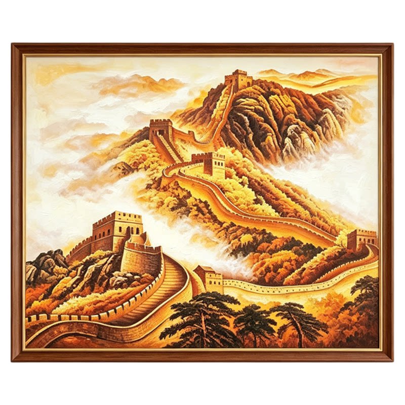 中式纯手绘油画万里长城风景有框装饰画客厅办公室挂画风景装饰画