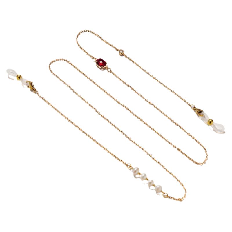 钛钢眼镜链条女复古淡水珍珠强保色挂链墨镜眼镜链口罩链真金电镀