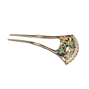 扇形螺钿u型发簪新中式后脑勺发钗盘发神器簪子古典气质头饰发饰