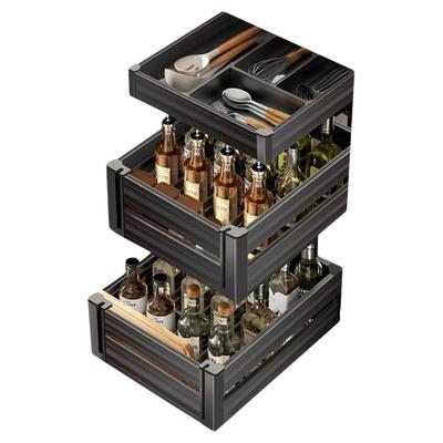 潜水艇拉篮厨房橱柜抽屉式双层铝合金碗筷碟架抽拉拉篮调味料收纳