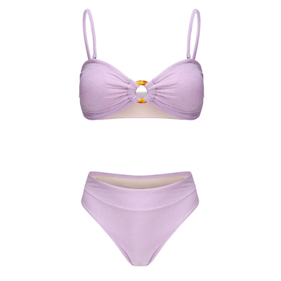 PRIDONNA比基尼薰衣草紫银丝面料