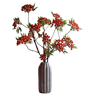 冬青果秋实仿真花发财果树枝假花高级感家居客厅餐桌装饰花艺摆件