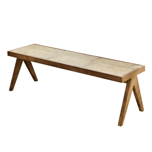 昌迪加尔现代简约换衣换鞋凳北欧实木藤编长凳家用玄关门口长条凳