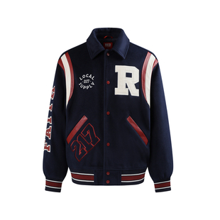 REDCHARCOAL红炭字体绣花棒球服夹克男美式冬季保暖棉衣棉服外套