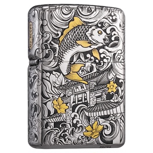 【新年礼物】Zippo打火机鱼跃龙门错金银官方正品防风煤油送男友