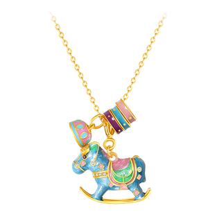 周大生彩色摇摇木马项链女款纯银S925生肖马珍珠锁骨链本命年礼物