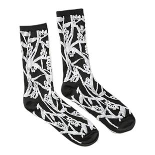 XUNRUO熏若 短袜女 春夏原创复古黑白提花中筒袜 独立设计师品牌