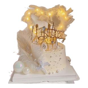 女神生日蛋糕白色羽毛翅膀装饰发光天使大翅膀唯美蛋糕装饰10个装