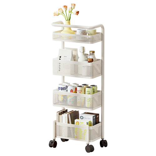 弗林斯小推车置物架落地多层家用客厅移动夹缝收纳架书本零食架子