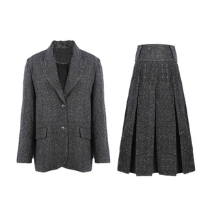 Deessesicile格雷系穿搭复古知识分子风套装花灰色毛呢西装外套女