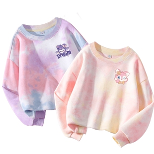 真维斯童装女童长袖t恤2026新款扎染卫衣小女孩薄款春装儿童上衣