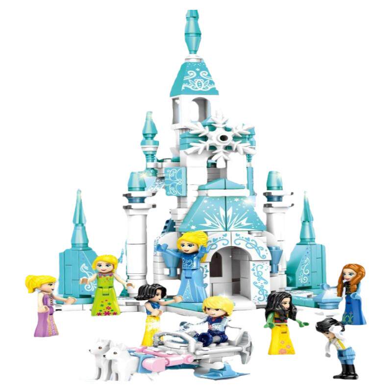 益智积木女孩公子冰雪城堡场景
