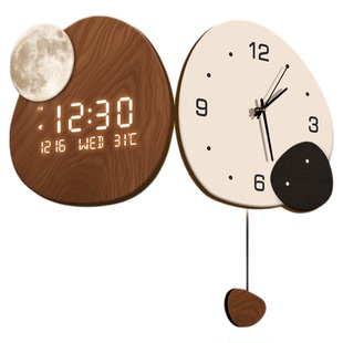 石来运转双面拐角时钟客厅万年历电子钟表中古风家用高档转角挂钟