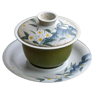 小青柑手绘陶瓷三才盖碗高档女士茶杯家用泡茶三件套单个功夫茶具