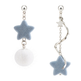 冰天雪地 原创不对称雾霾蓝星星耳钉适合冬季甜美少女耳环耳夹女