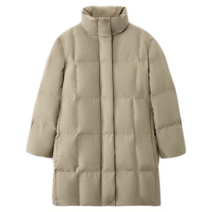 OVV2025秋冬新款立领鹅绒落肩袖方格绗线中长羽绒服GWRAJ45116A