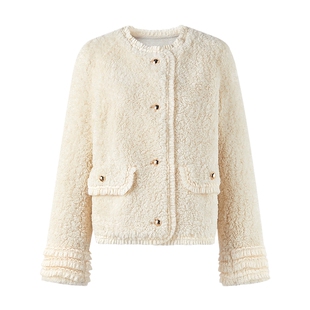 MISSCOCOON可可尼白色环保皮草女2025冬季新款小香风仿羊羔毛外套
